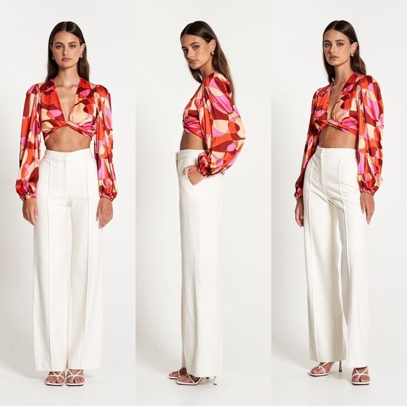 NWT Sofia The Label FARRAH STRAIGHT LEG WOOL HIGH WAIST DESIGNER PANTS TROUSERS - Picture 1 of 13